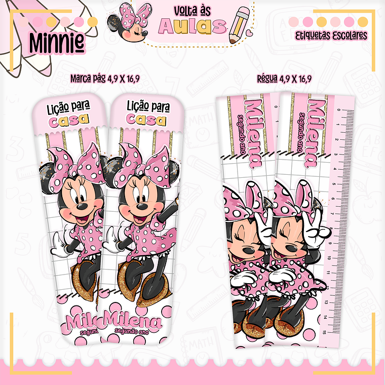 Arquivo Encadernação Kit Escolar - Minnie Rosa 9