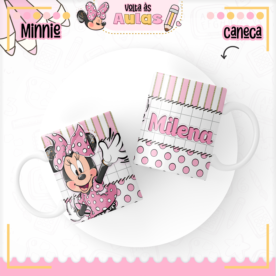 Arquivo Encadernação Kit Escolar - Minnie Rosa 11