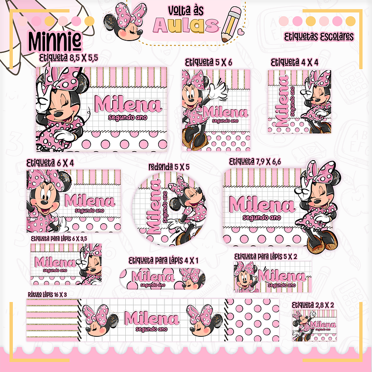 Arquivo Encadernação Kit Escolar - Minnie Rosa 13