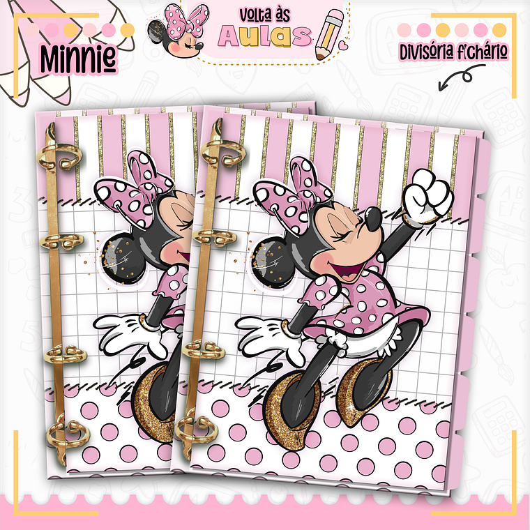 Arquivo Encadernação Kit Escolar - Minnie Rosa 14