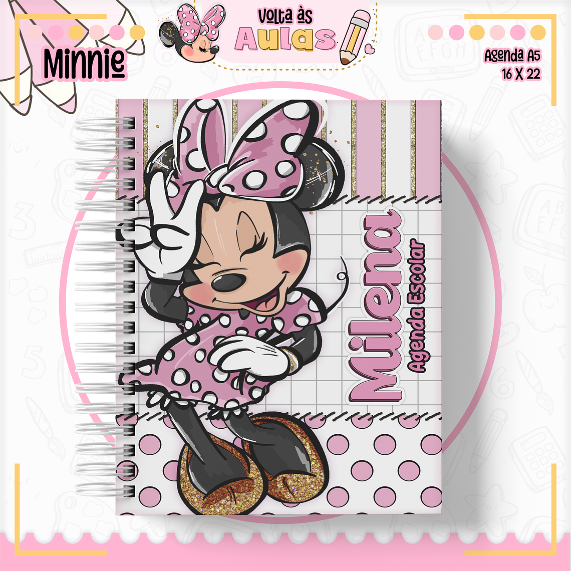 Arquivo Encadernação Kit Escolar - Minnie Rosa 15