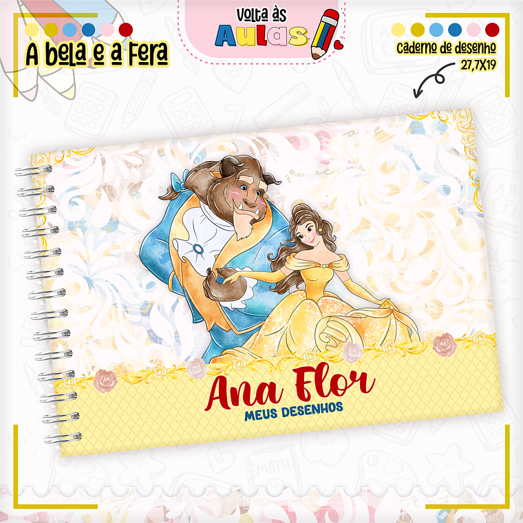 Arquivo Encadernação Kit Escolar - A Bela e a Fera 2