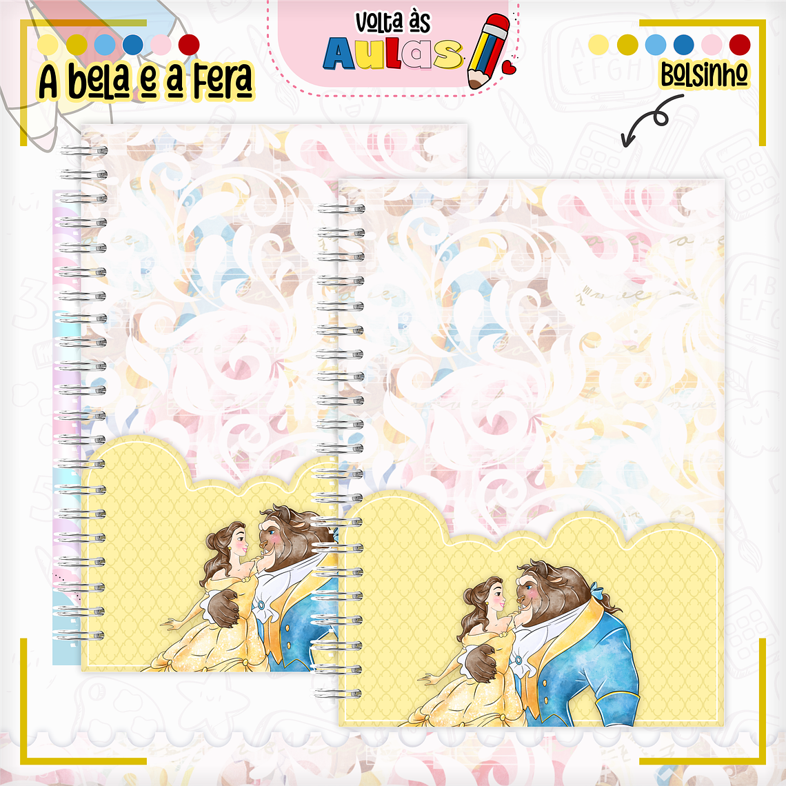 Arquivo Encadernação Kit Escolar - A Bela e a Fera 4