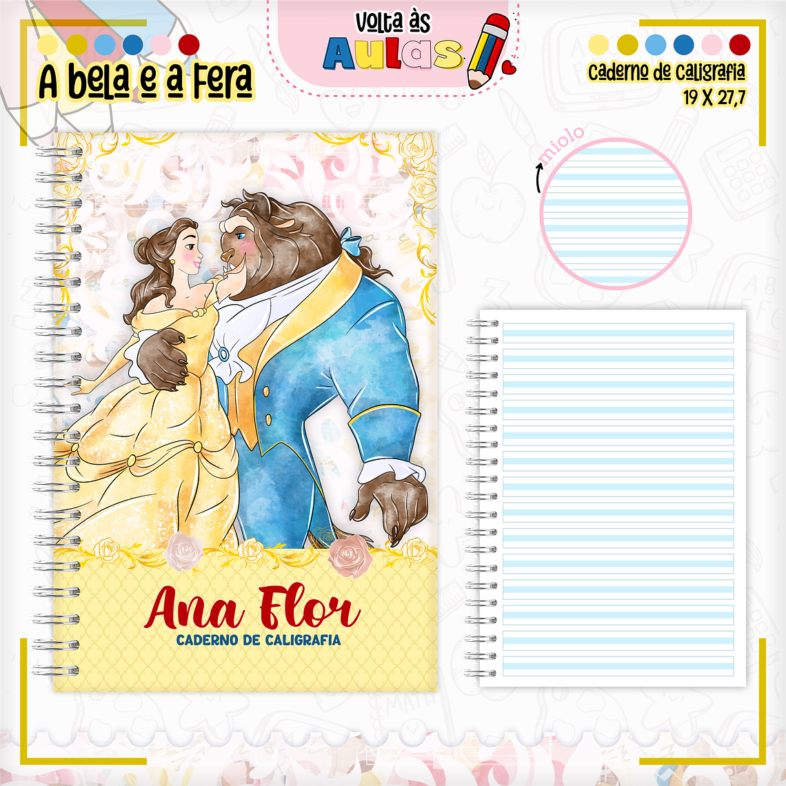 Arquivo Encadernação Kit Escolar - A Bela e a Fera 5