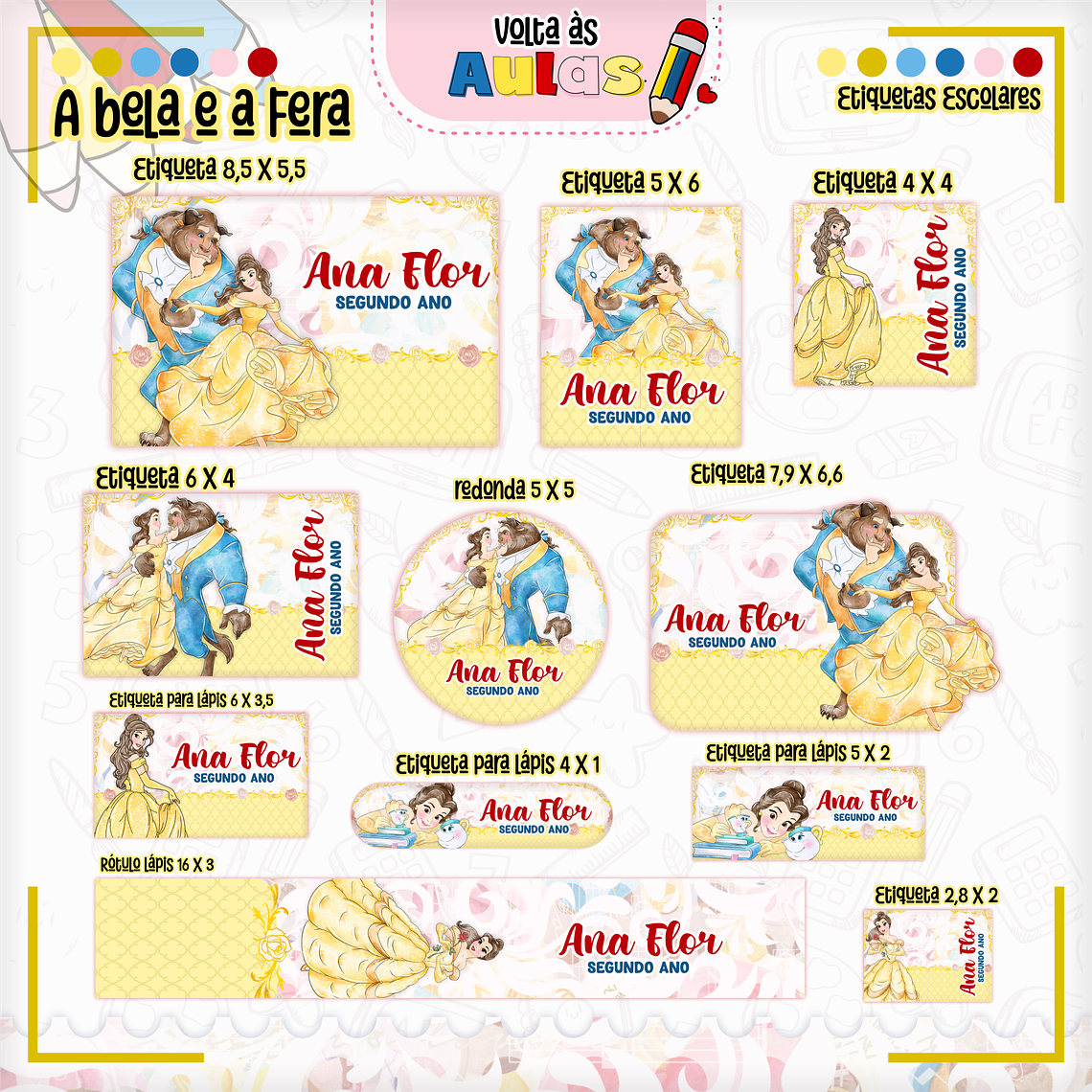 Arquivo Encadernação Kit Escolar - A Bela e a Fera 16