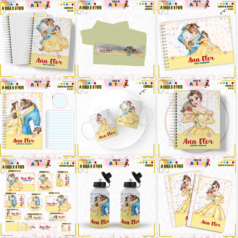 Arquivo Encadernação Kit Escolar - A Bela e a Fera 1