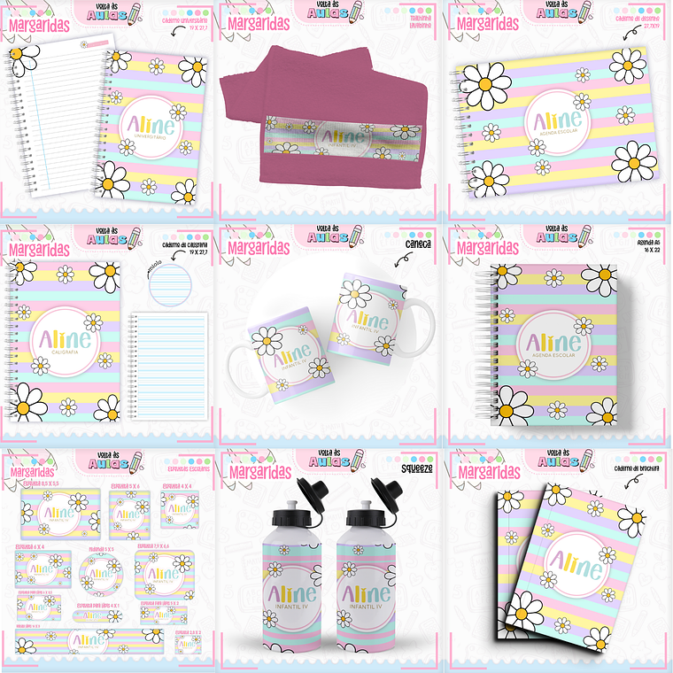 Arquivo Encadernação Kit Escolar - Margaridas 1