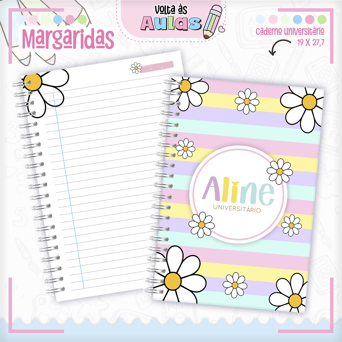 Arquivo Encadernação Kit Escolar - Margaridas 2