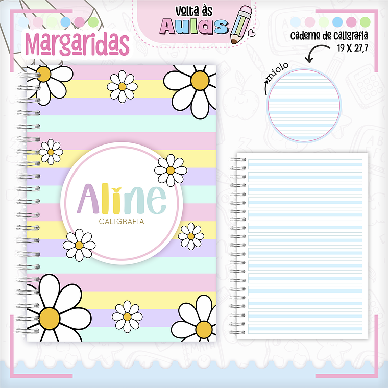 Arquivo Encadernação Kit Escolar - Margaridas 4