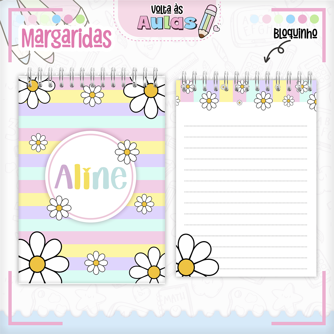 Arquivo Encadernação Kit Escolar - Margaridas 6