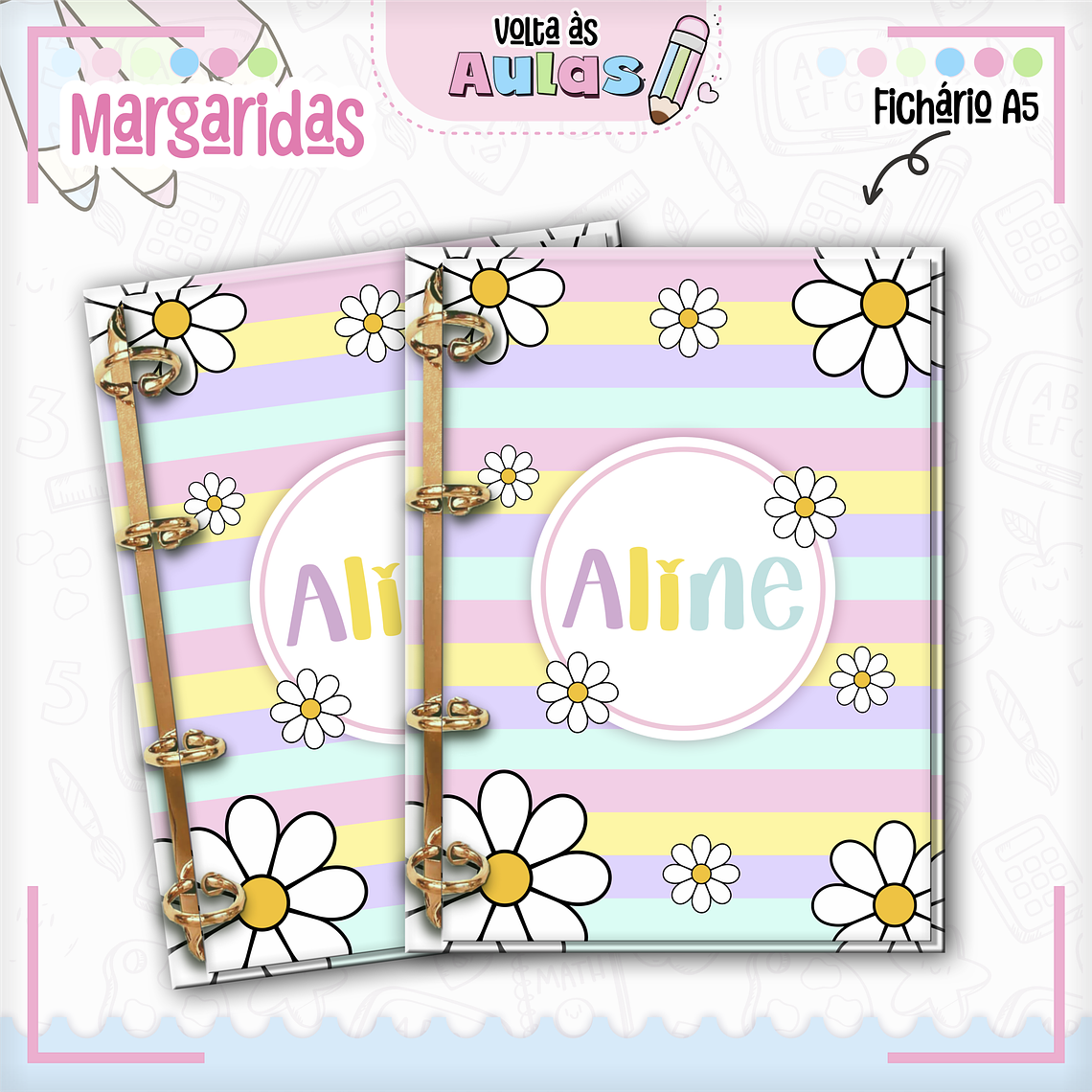 Arquivo Encadernação Kit Escolar - Margaridas 7