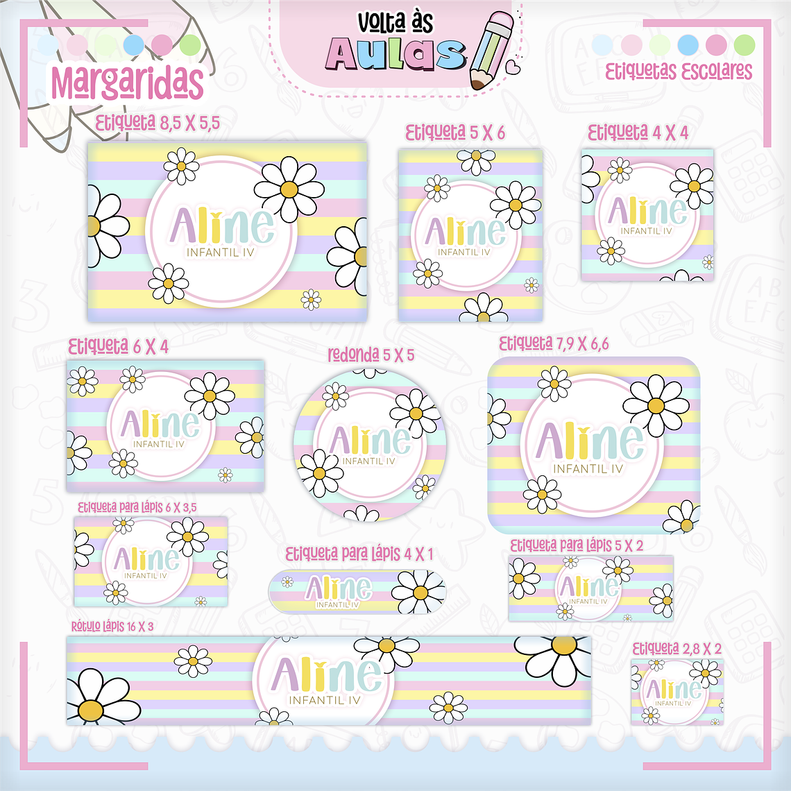Arquivo Encadernação Kit Escolar - Margaridas 10