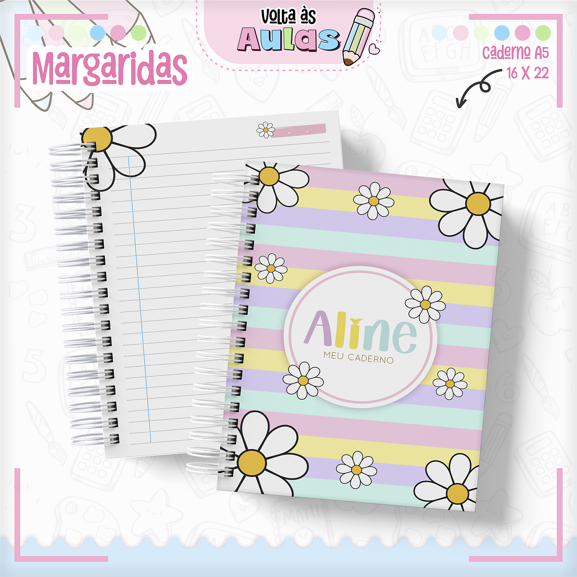Arquivo Encadernação Kit Escolar - Margaridas 11