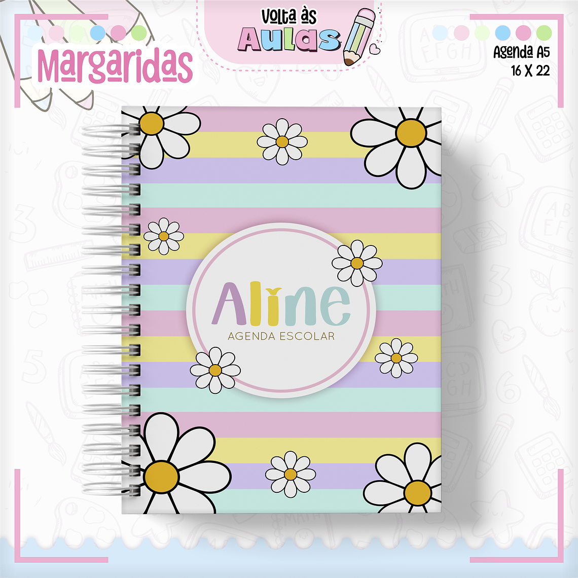 Arquivo Encadernação Kit Escolar - Margaridas 12