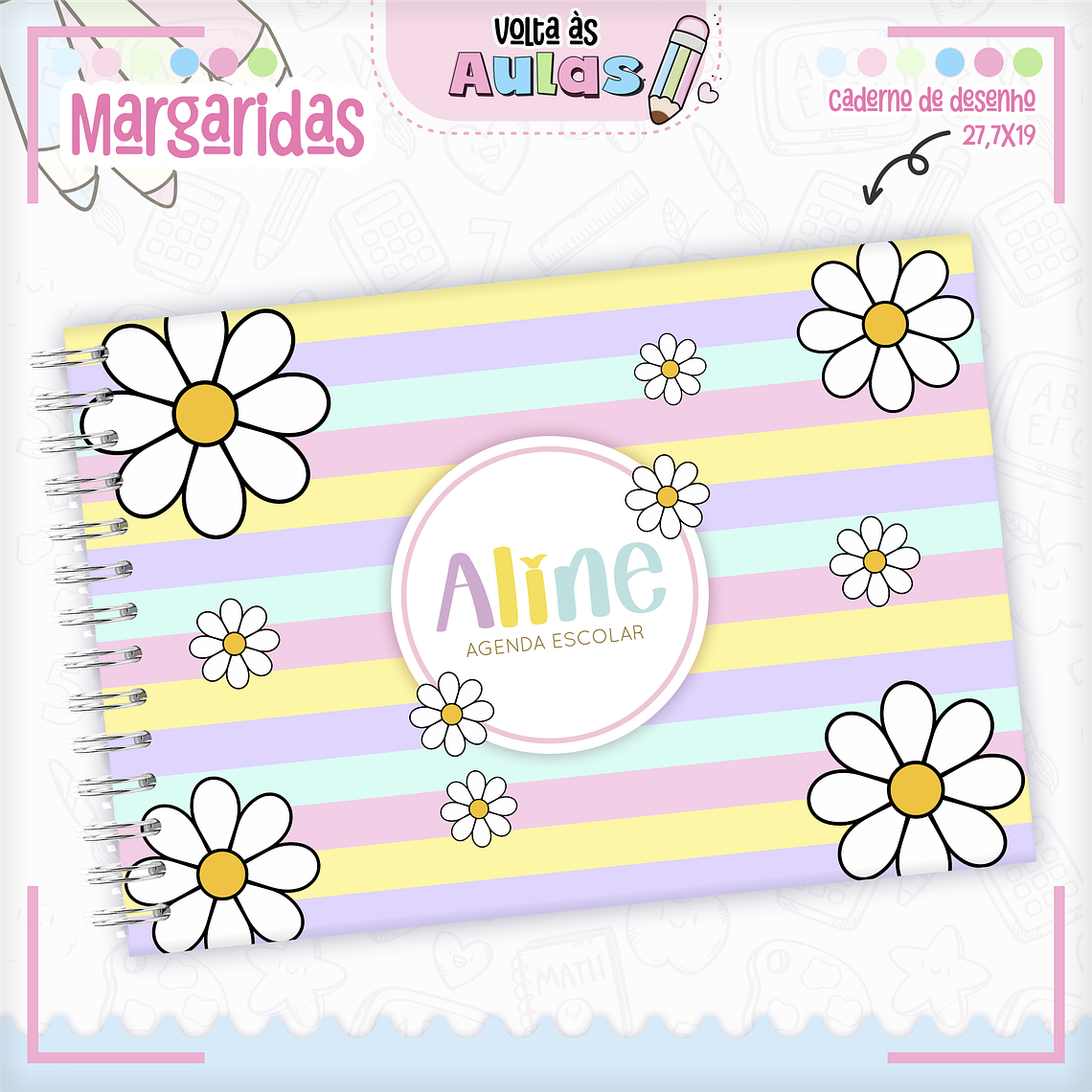 Arquivo Encadernação Kit Escolar - Margaridas 15