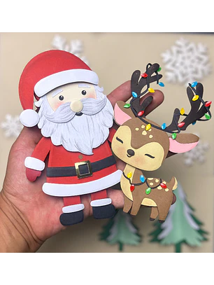 Arquivo Natal Topo de Bolo Papai Noel e Rena (Em camadas)