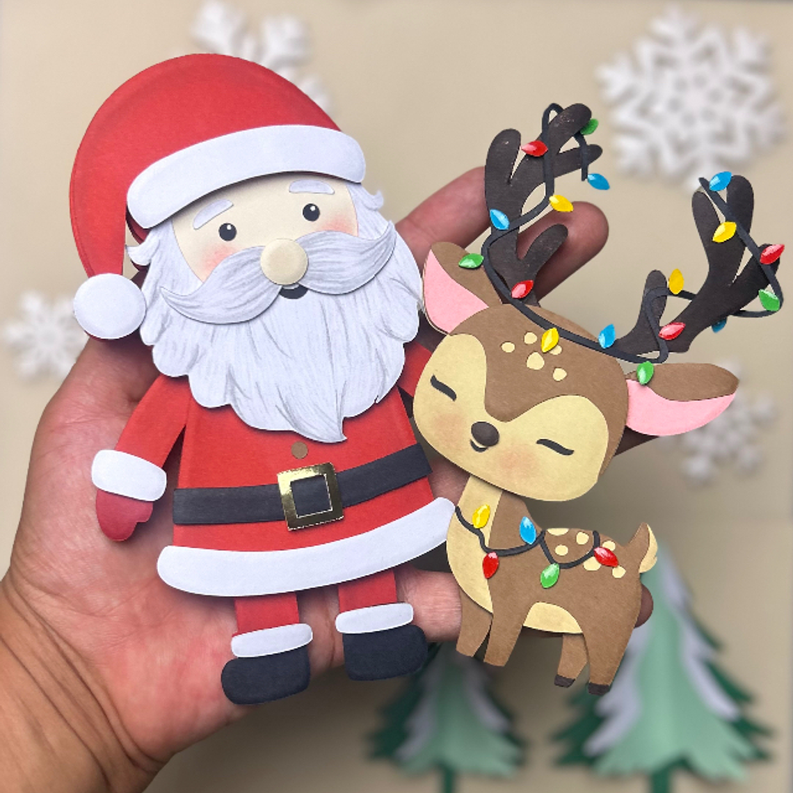 Arquivo Natal Topo de Bolo Papai Noel e Rena (Em camadas) 1