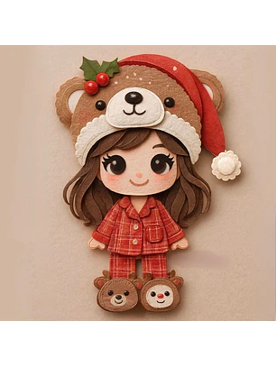 Arquivo Natal Topo de Bolo Menina com Pijama de Rena (Em camadas)