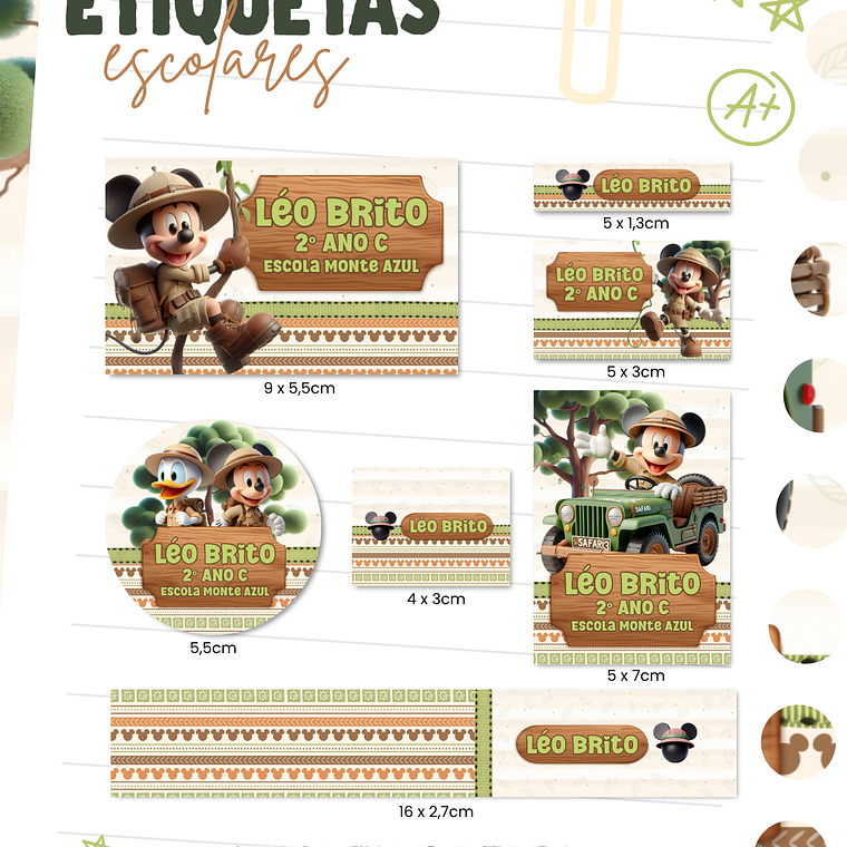 Arquivo Etiqueta Escolar - Mickey Safari 1