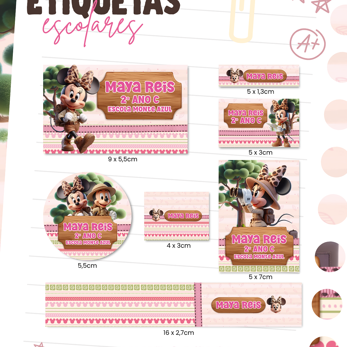 Arquivo Etiqueta Escolar - Minnie Safari 1