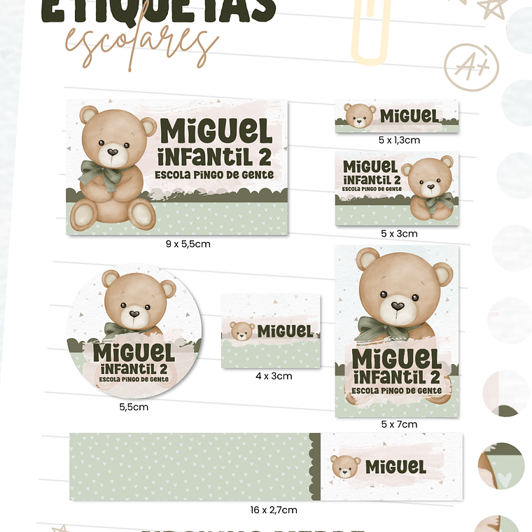 Arquivo Etiqueta Escolar - Ursinho Verde 1