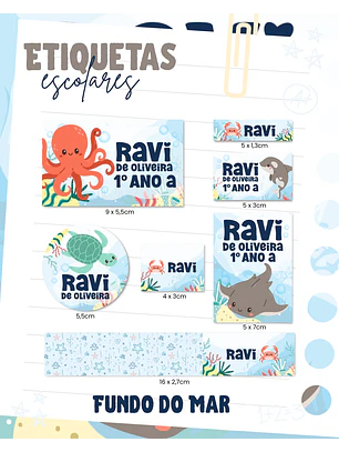 Arquivo Etiqueta Escolar - Fundo do Mar 