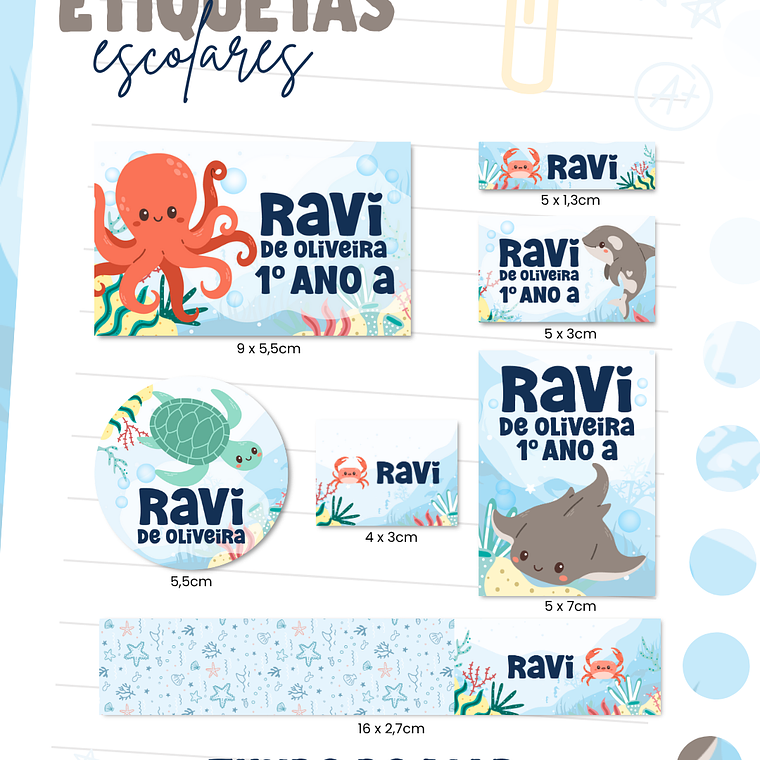 Arquivo Etiqueta Escolar - Fundo do Mar  1
