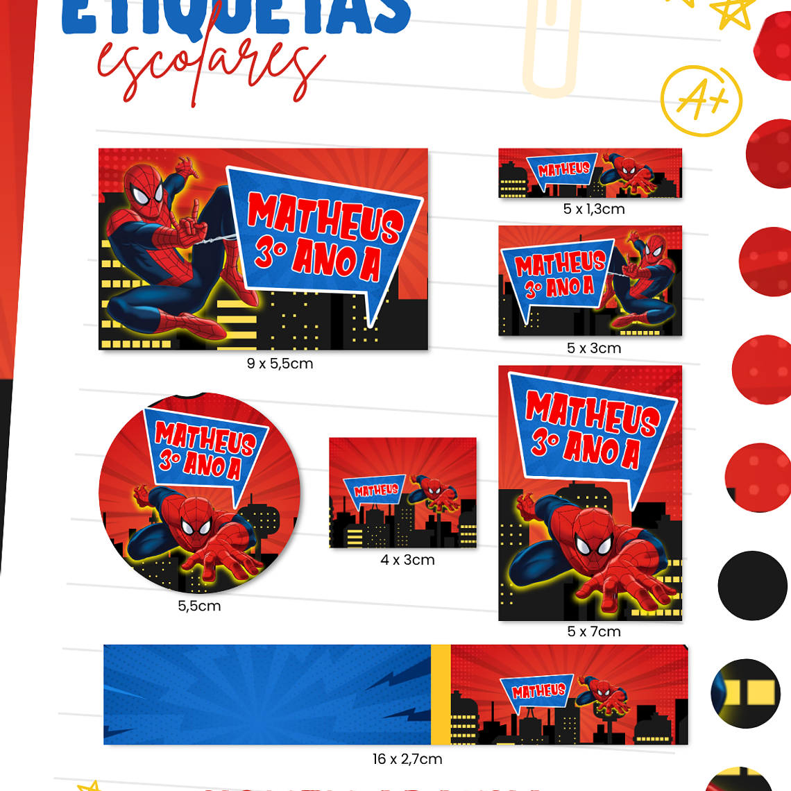 Arquivo Etiqueta Escolar - Homem Aranha 1