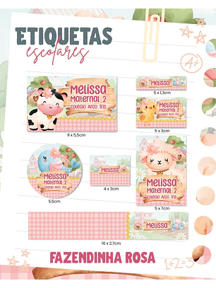 Arquivo Etiqueta Escolar - Fazendinha Rosa
