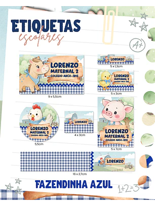 Arquivo Etiqueta Escolar - Fazendinha Azul