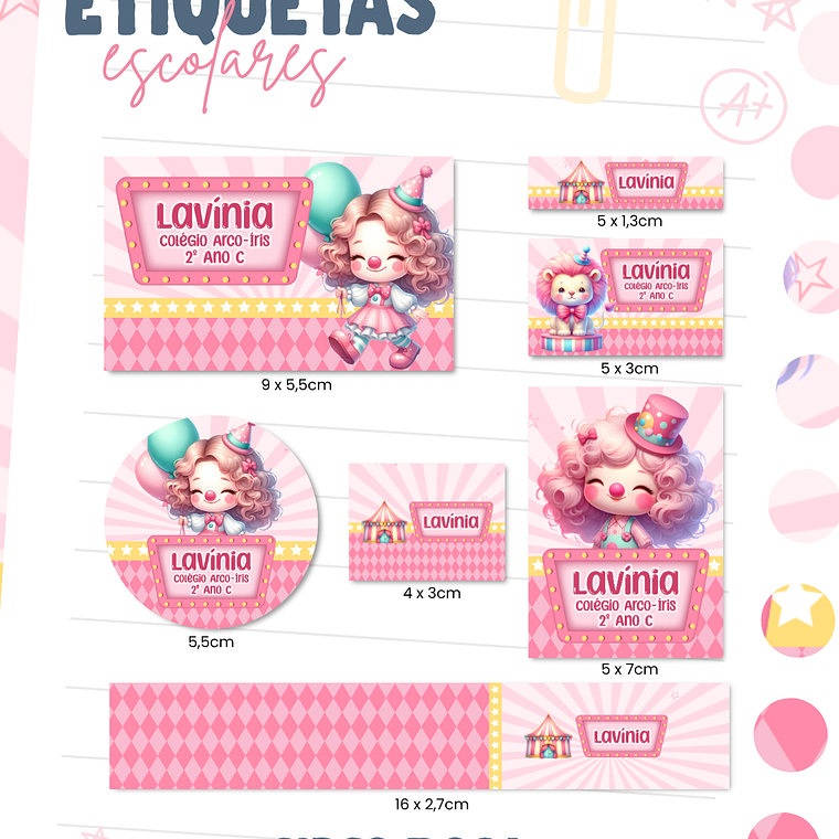 Arquivo Etiqueta Escolar - Circo Rosa 1