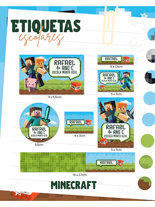 Arquivo Etiqueta Escolar - Minecraft