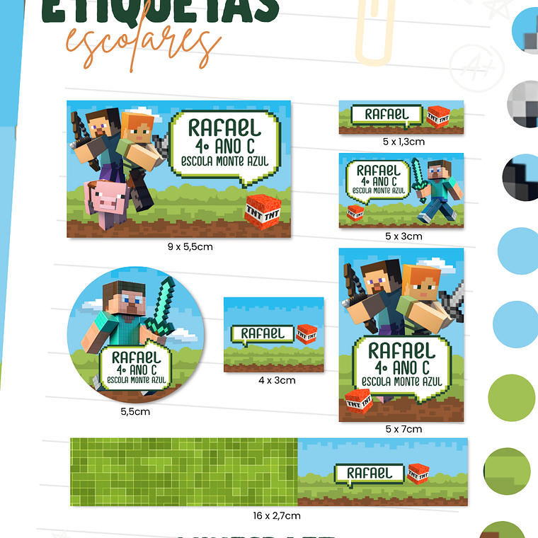 Arquivo Etiqueta Escolar - Minecraft 1