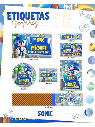 Arquivo Etiqueta Escolar - Sonic