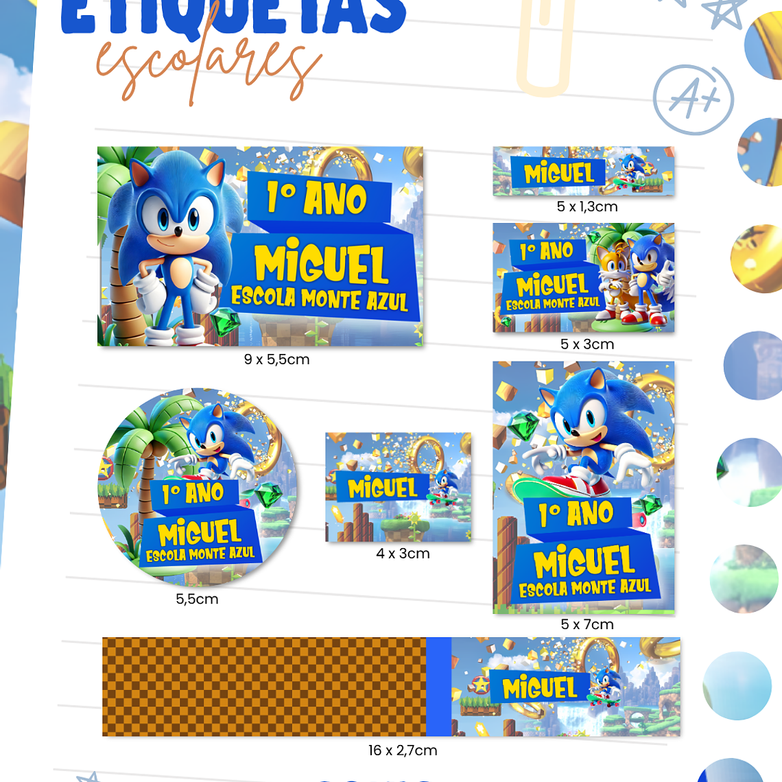 Arquivo Etiqueta Escolar - Sonic 1