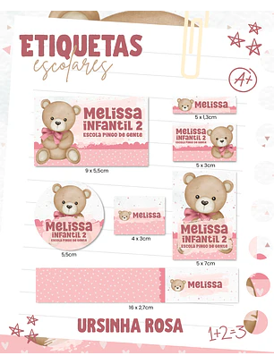 Arquivo Etiqueta Escolar - Ursinho Rosa