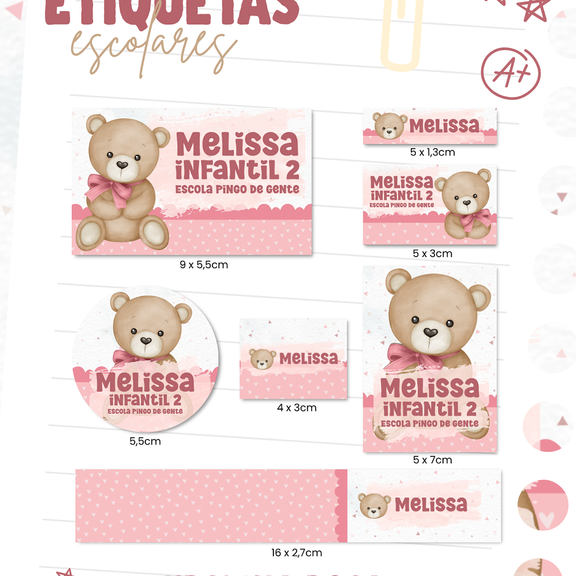 Arquivo Etiqueta Escolar - Ursinho Rosa 1