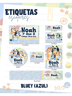 Arquivo Etiqueta Escolar - Bluey Azul