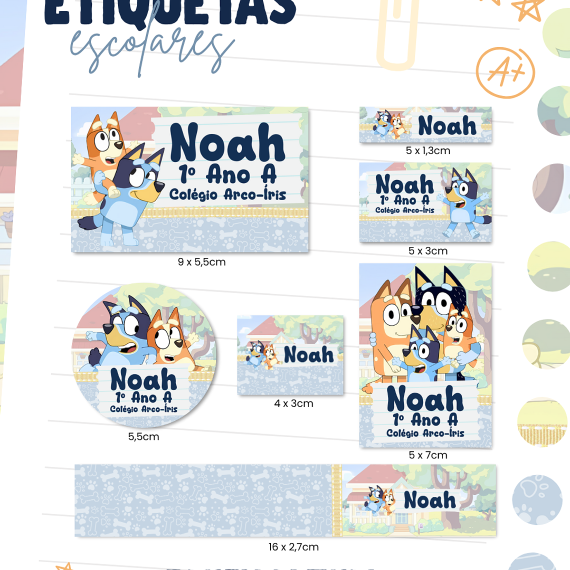 Arquivo Etiqueta Escolar - Bluey Azul 1