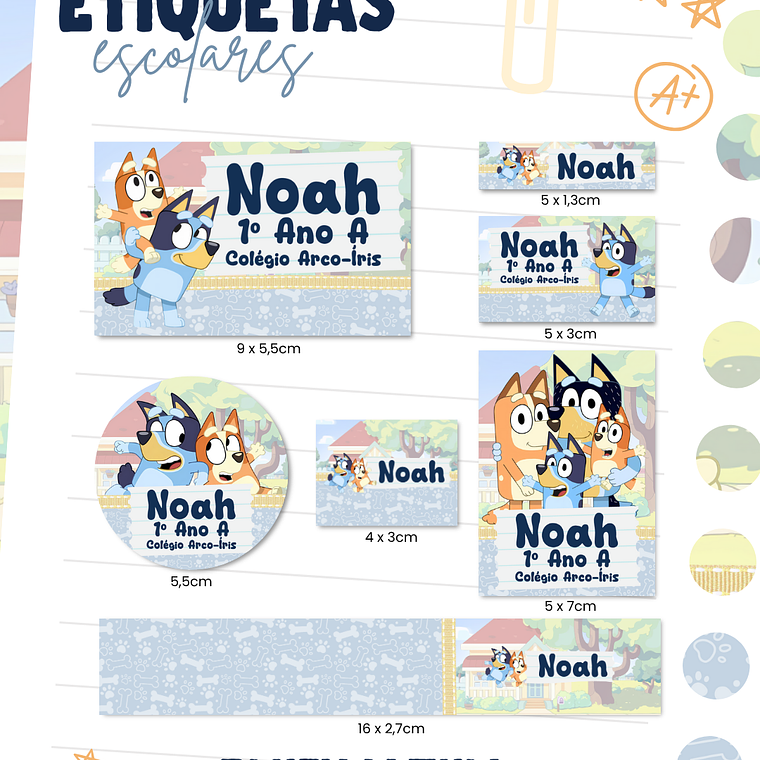 Arquivo Etiqueta Escolar - Bluey Azul 1