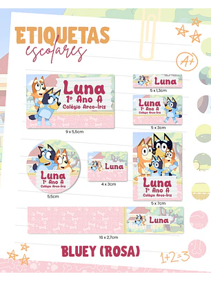 Arquivo Etiqueta Escolar - Bluey Rosa