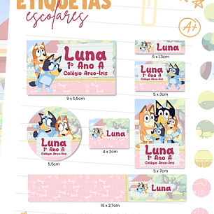 Arquivo Etiqueta Escolar - Bluey Rosa
