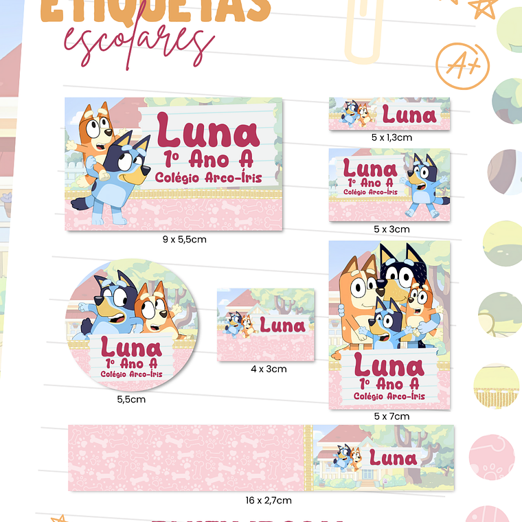 Arquivo Etiqueta Escolar - Bluey Rosa 1