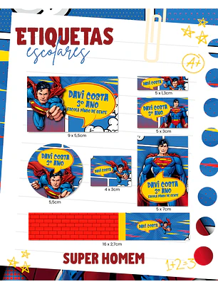 Arquivo Etiqueta Escolar - Super Homem