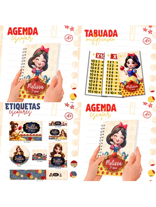Arquivo Combo Etiqueta Escolar - Branca de Neve