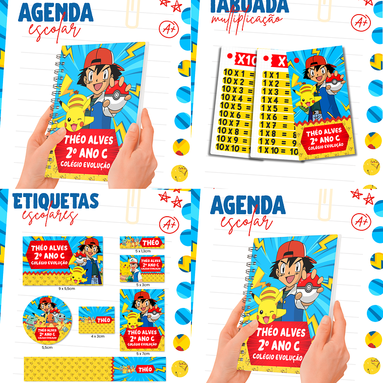 Arquivo Combo Etiqueta Escolar - Pokemon 1
