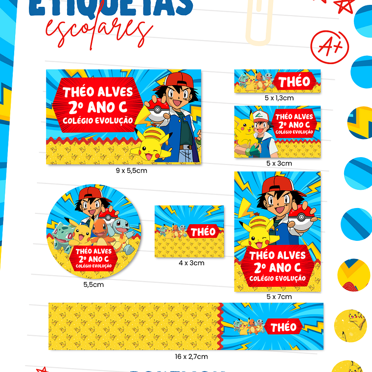 Arquivo Combo Etiqueta Escolar - Pokemon 4