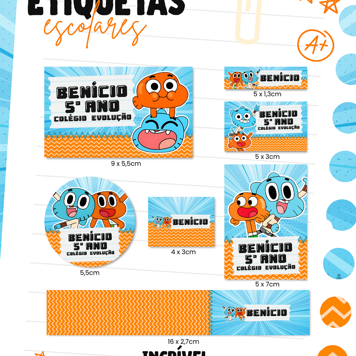 Arquivo Combo Etiqueta Escolar - Gumball 4