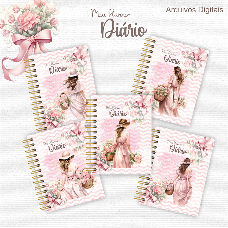 Arquivo Encadernação Planner Floral Rosê  1