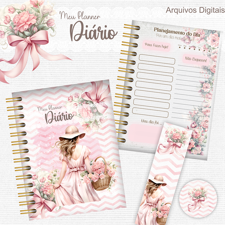 Arquivo Encadernação Planner Floral Rosê  2